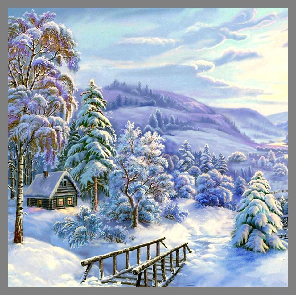 Красивый зимний пейзаж рисунок детский