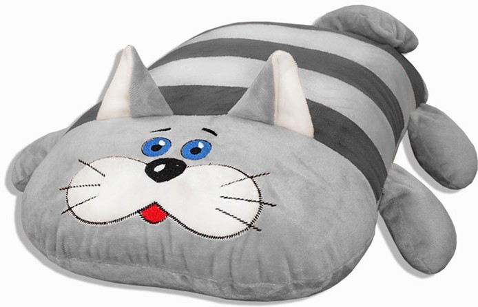 Подушка-игрушка Кот плюшкин полосатый серый 41*53 см,плюш/холо